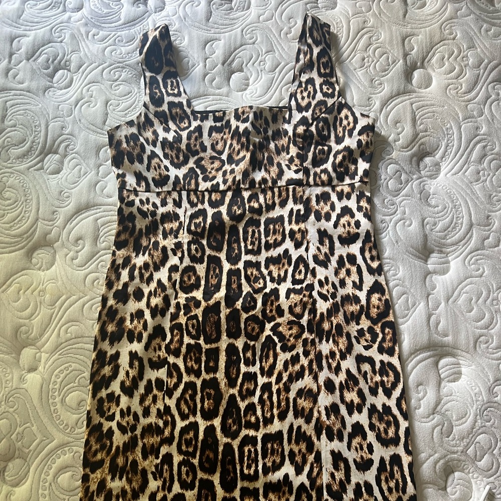 Alice + Olivia Leopard Print Midi Dress in Brown and Black
